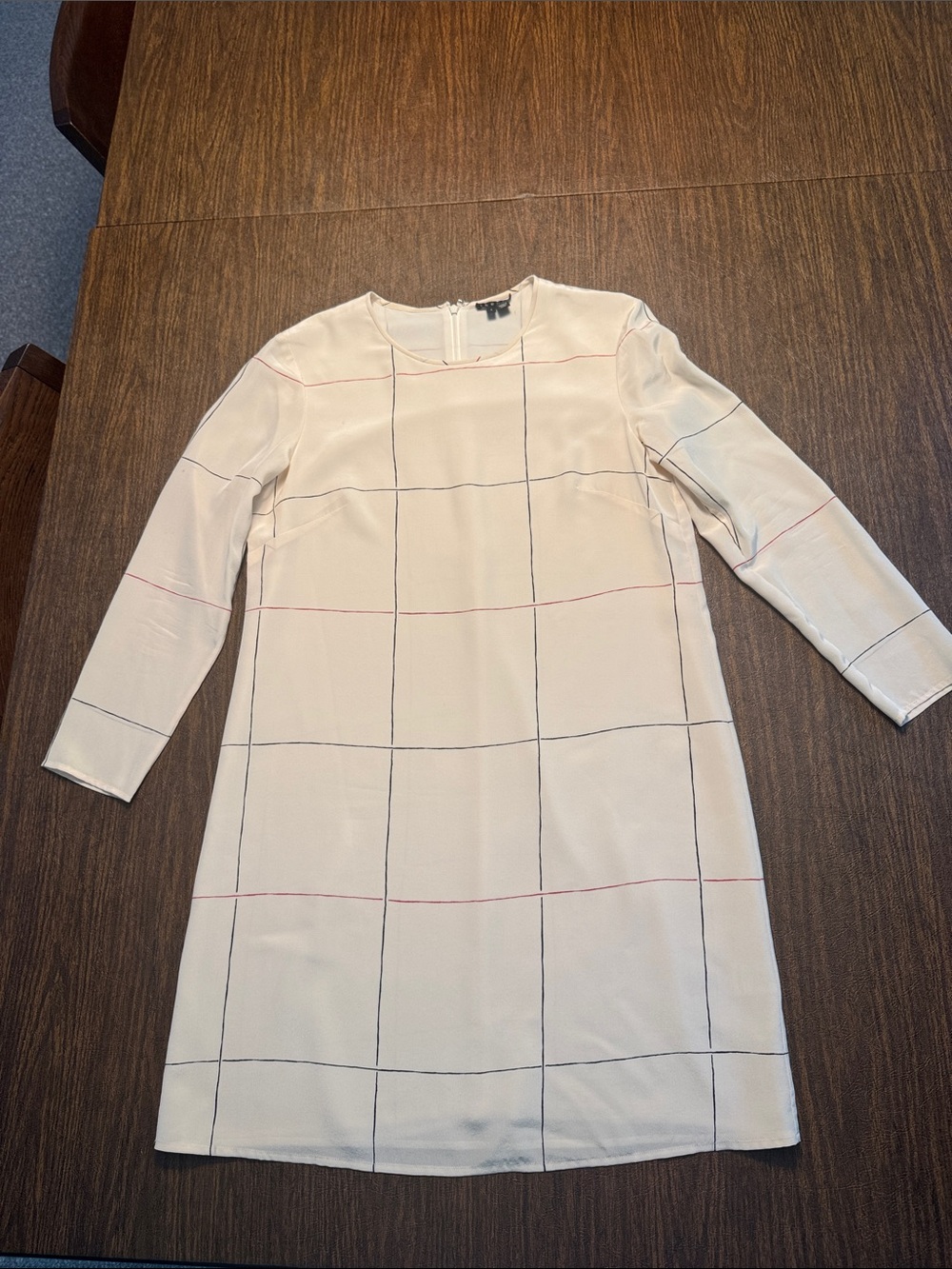 Women's Cream Windowpane Silk Shift Dress - Theory